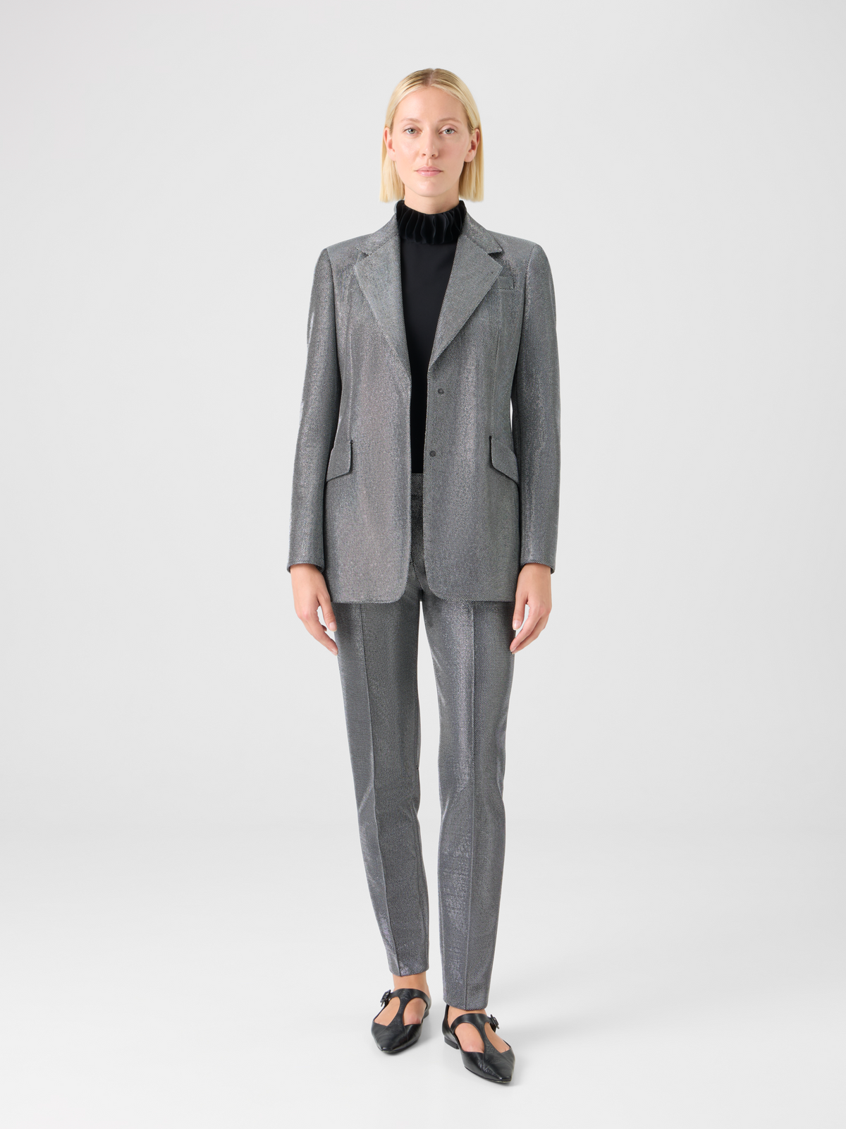 Designer Metallic Birdseye Jersey Blazer - grey - silver #editorial