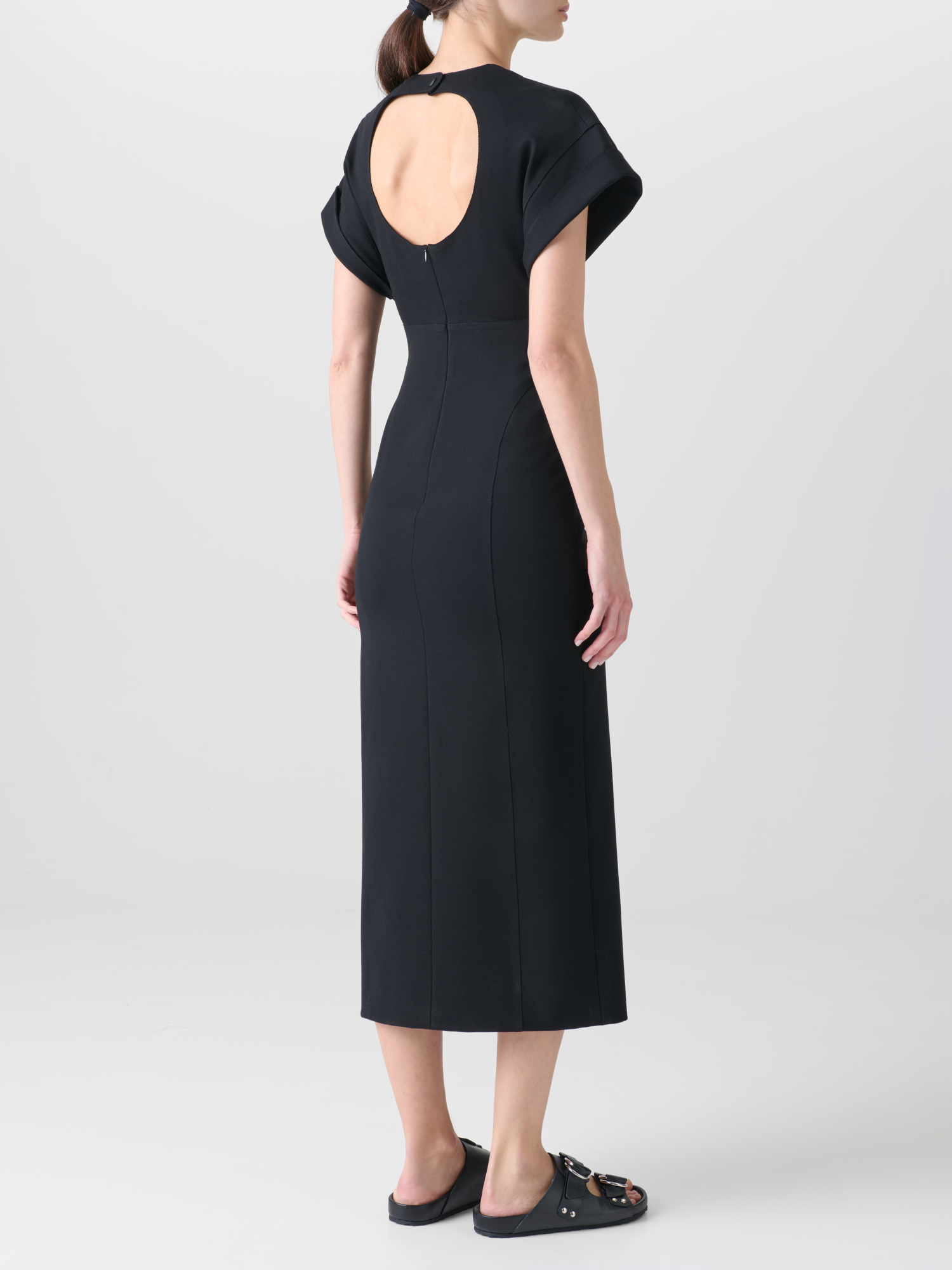 Designer Fitted Midi Dress in Signature Jersey - black - neutral 