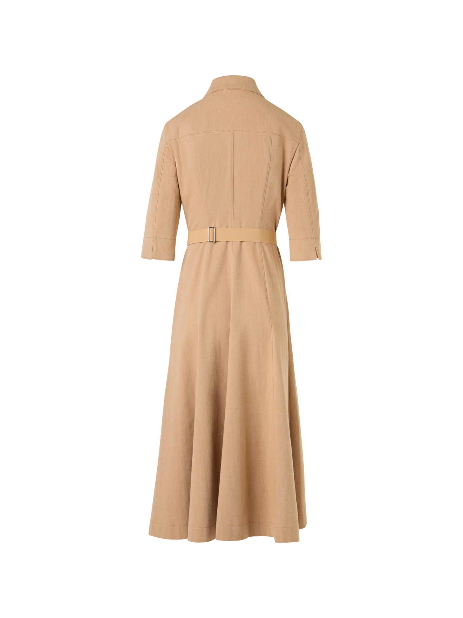 Designer A-Line Cotton-Denim Stretch Midi Dress - beige