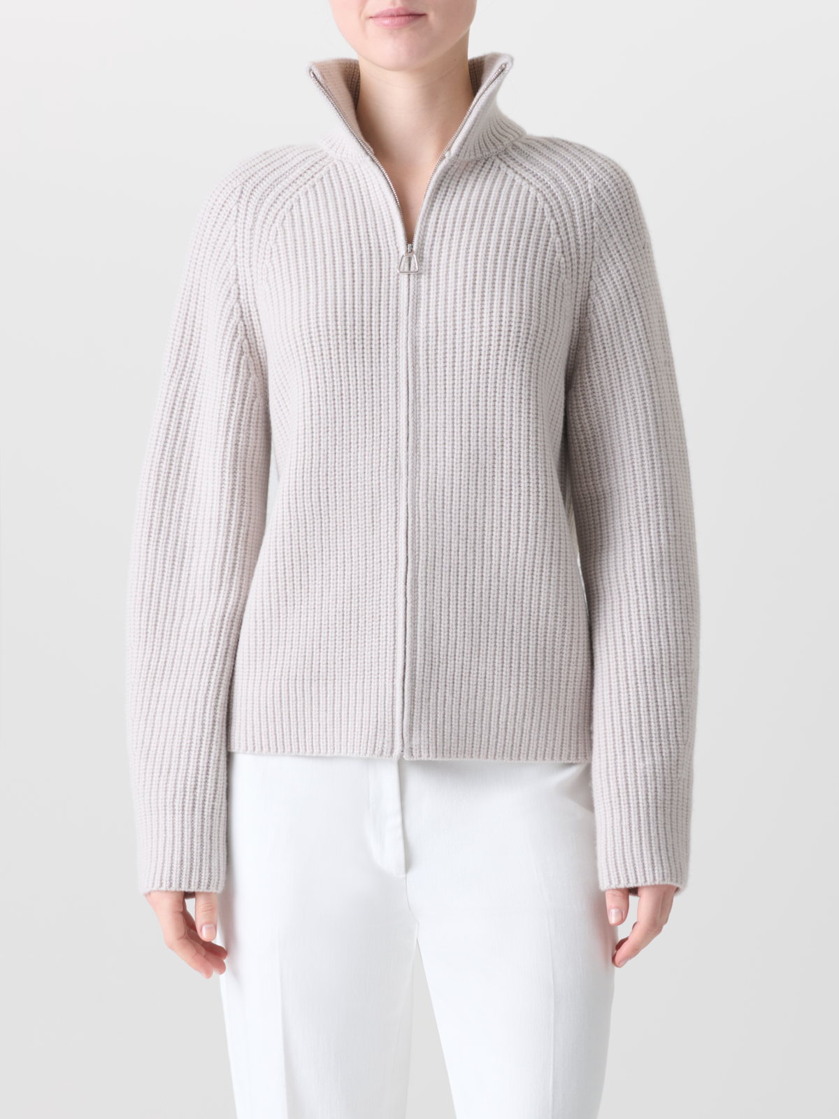 Designer Boxy Rib Knit Cardigan in Pure Cashmere - neutral - grey - beige #editorial