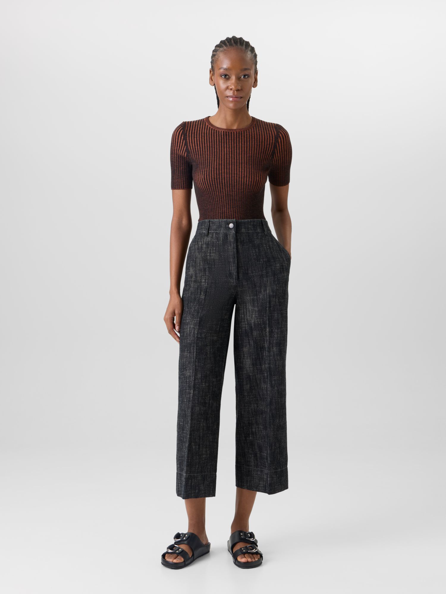Designer Short-Sleeve Merino Wool Knit Sweater - multicolor 