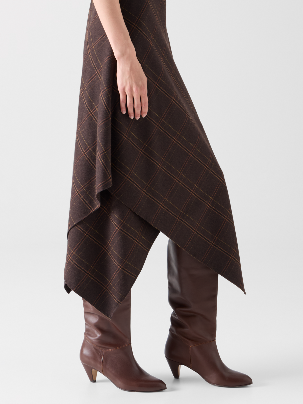 Designer Halter Midi Dress in Check Flannel - brown #editorial