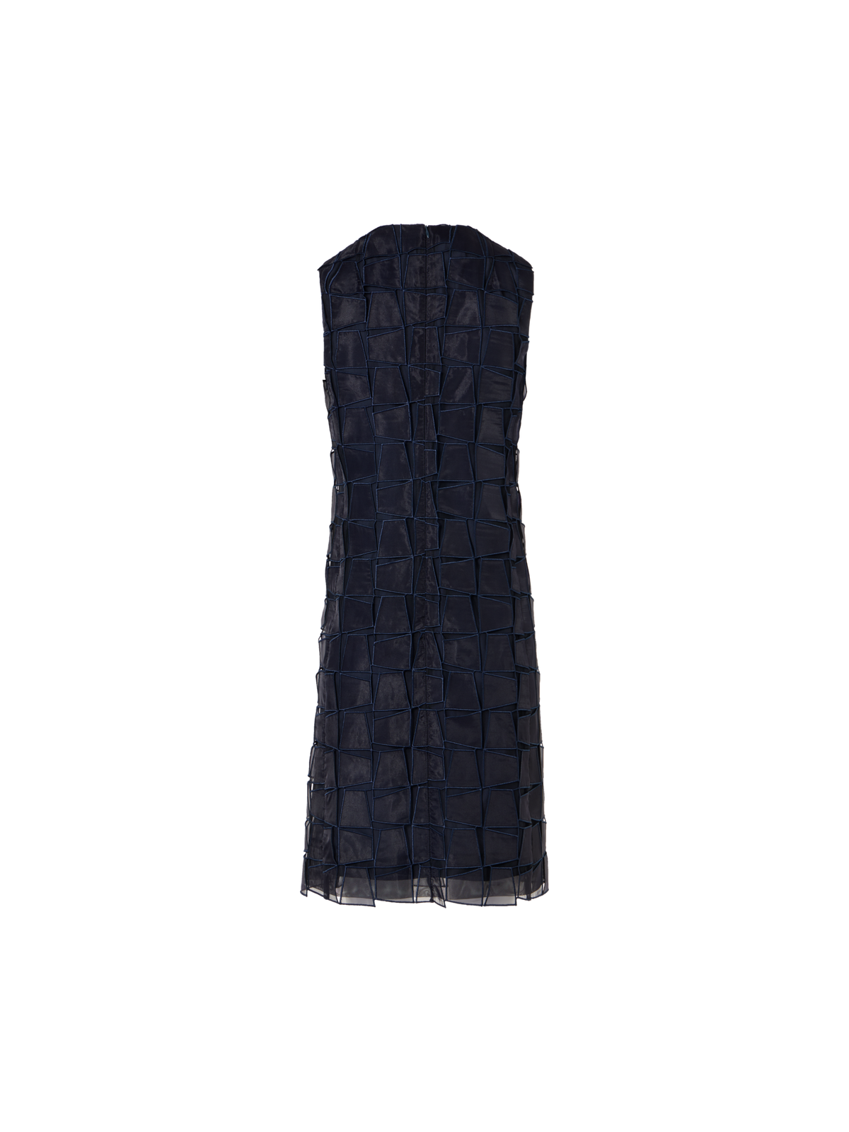 Designer Sleeveless Trapezoid Organza Sheath Dress - navy