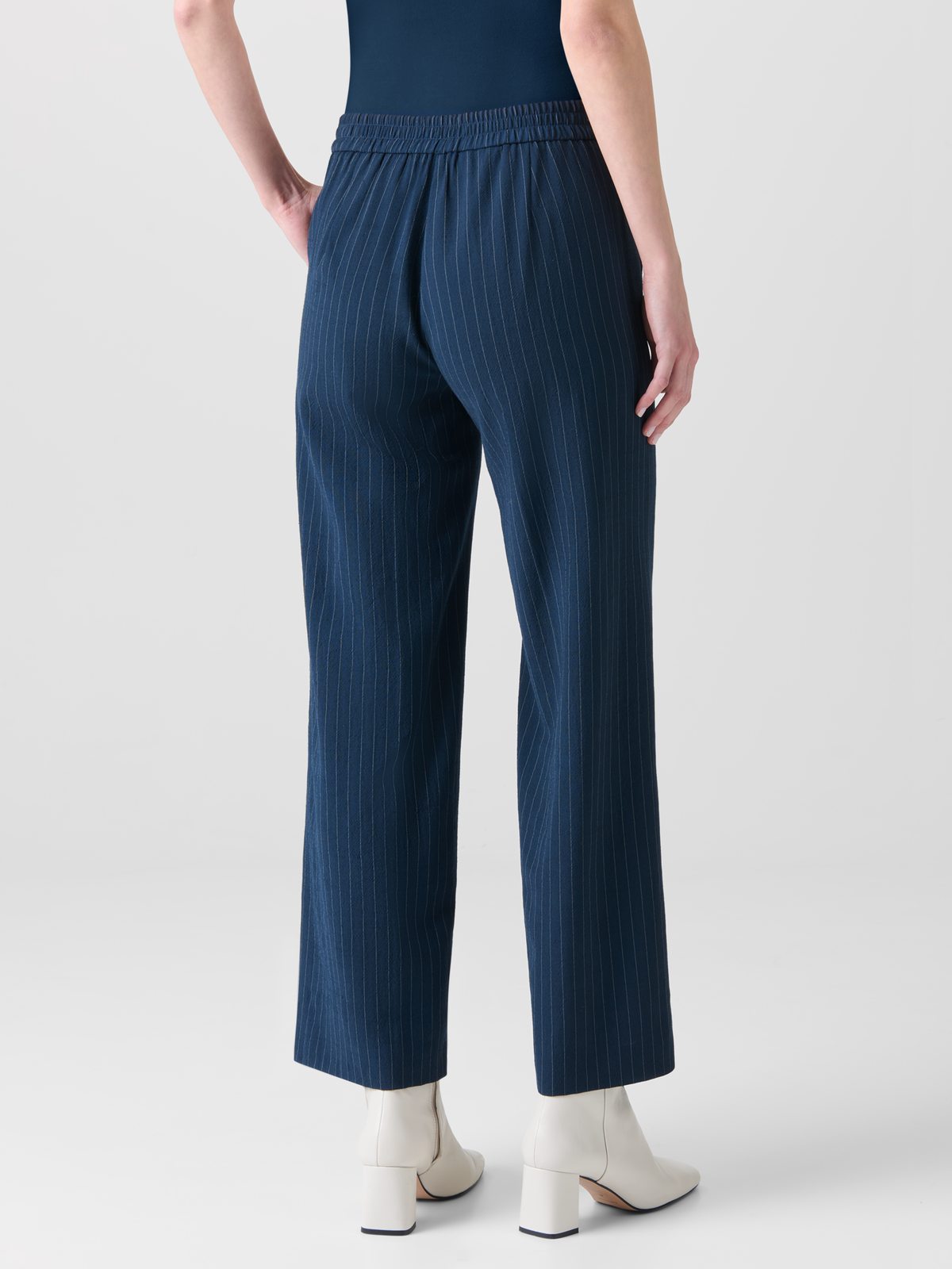 Designer Wide Cool Wool Pants with Elastic Waist - neutral - navy - blue - multicolor #editorial