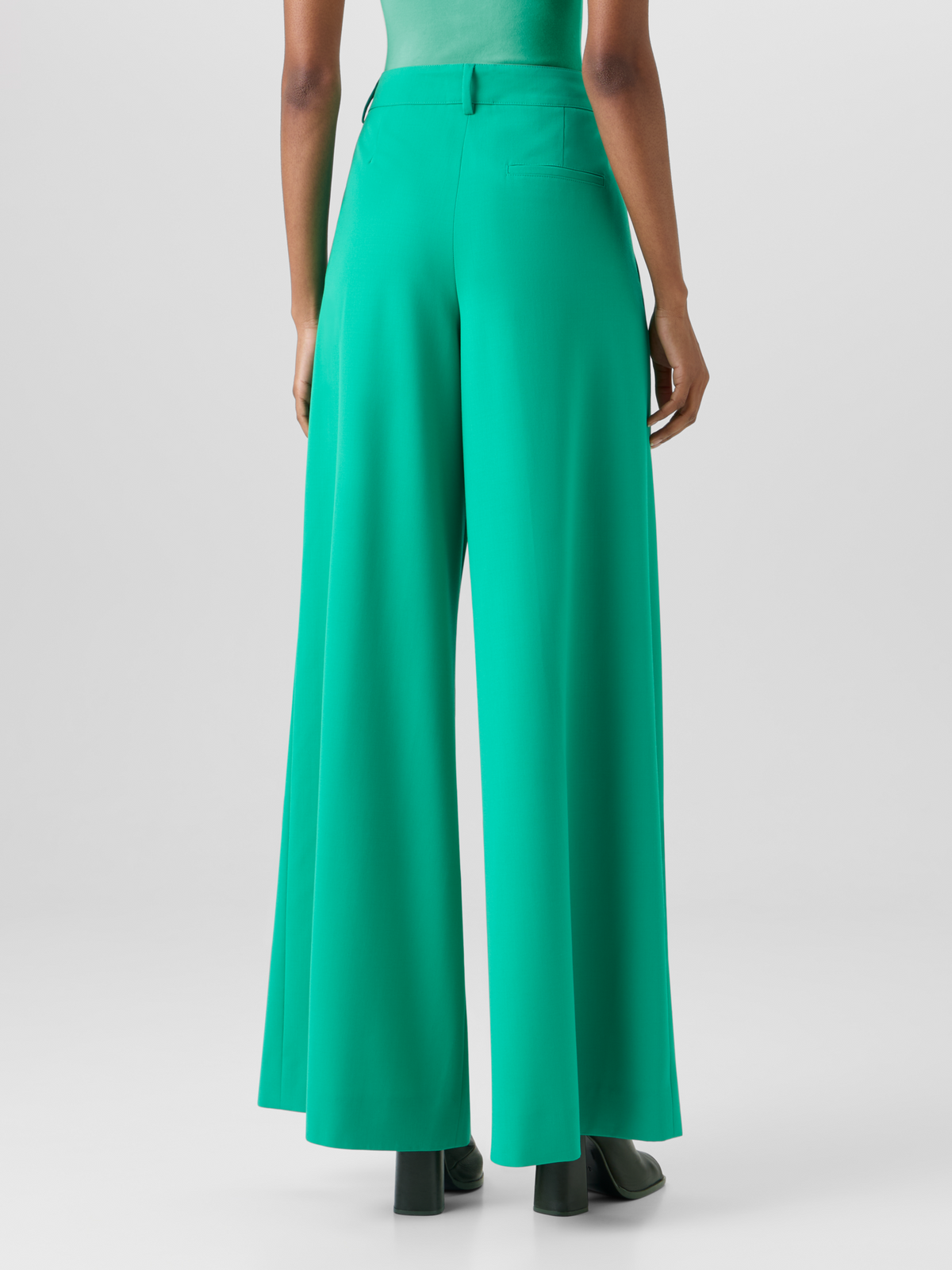 Designer Cassie Flared Wide-Leg Pants in Wool Gabardine - green #editorial
