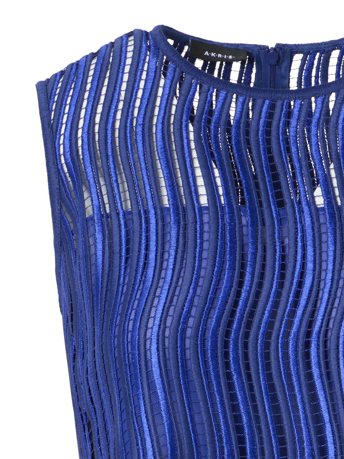 Designer Sleeveless Blouse in Wave Guipure - blue