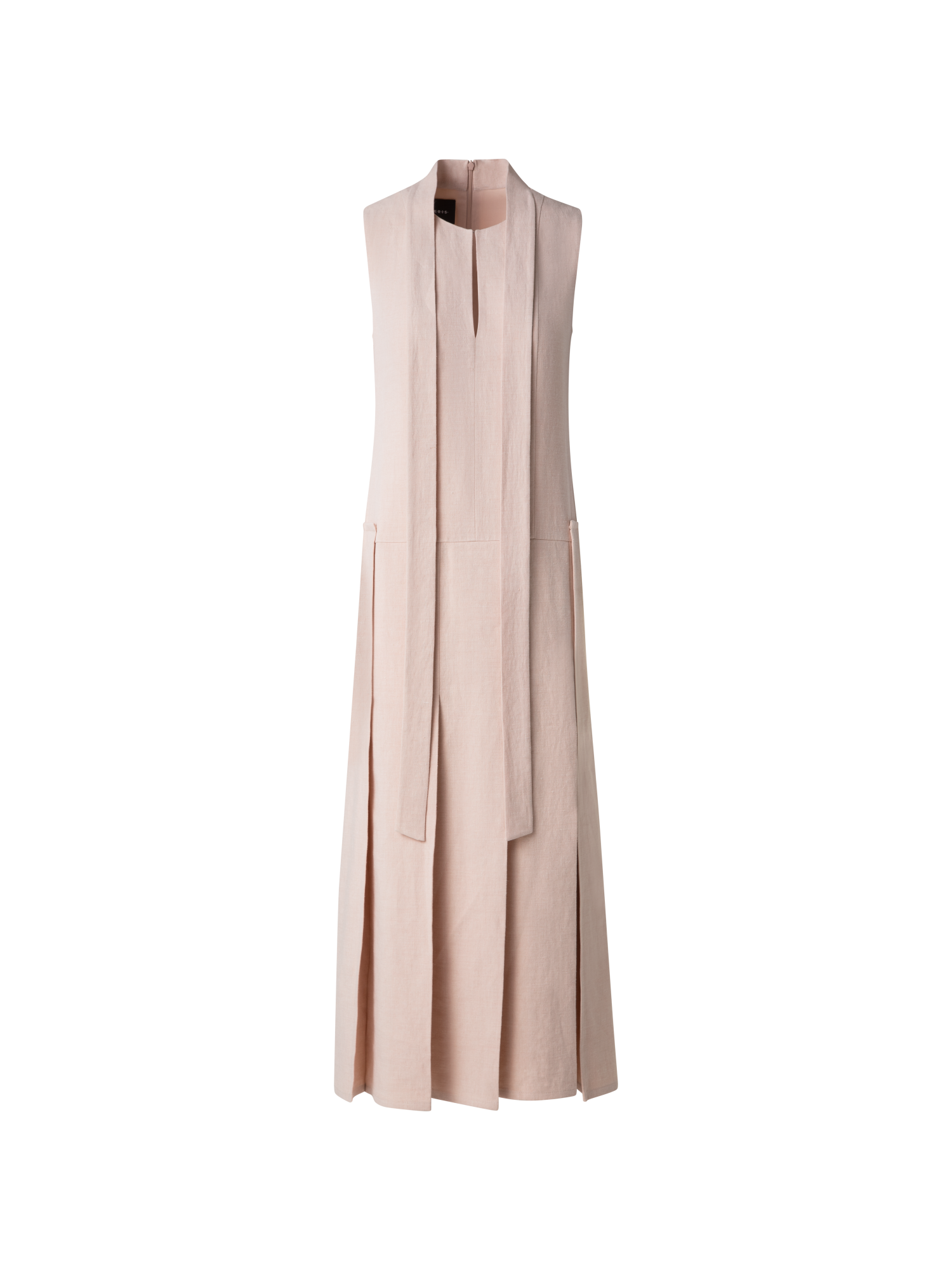 Designer Pleated Midi Dress in a Linen Wool Blend - neutral - pastel - beige