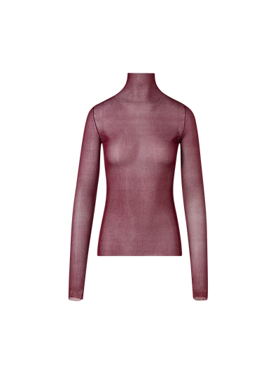 Designer Transparent Silk Fine Rib Sweater with Thumb Holes - red