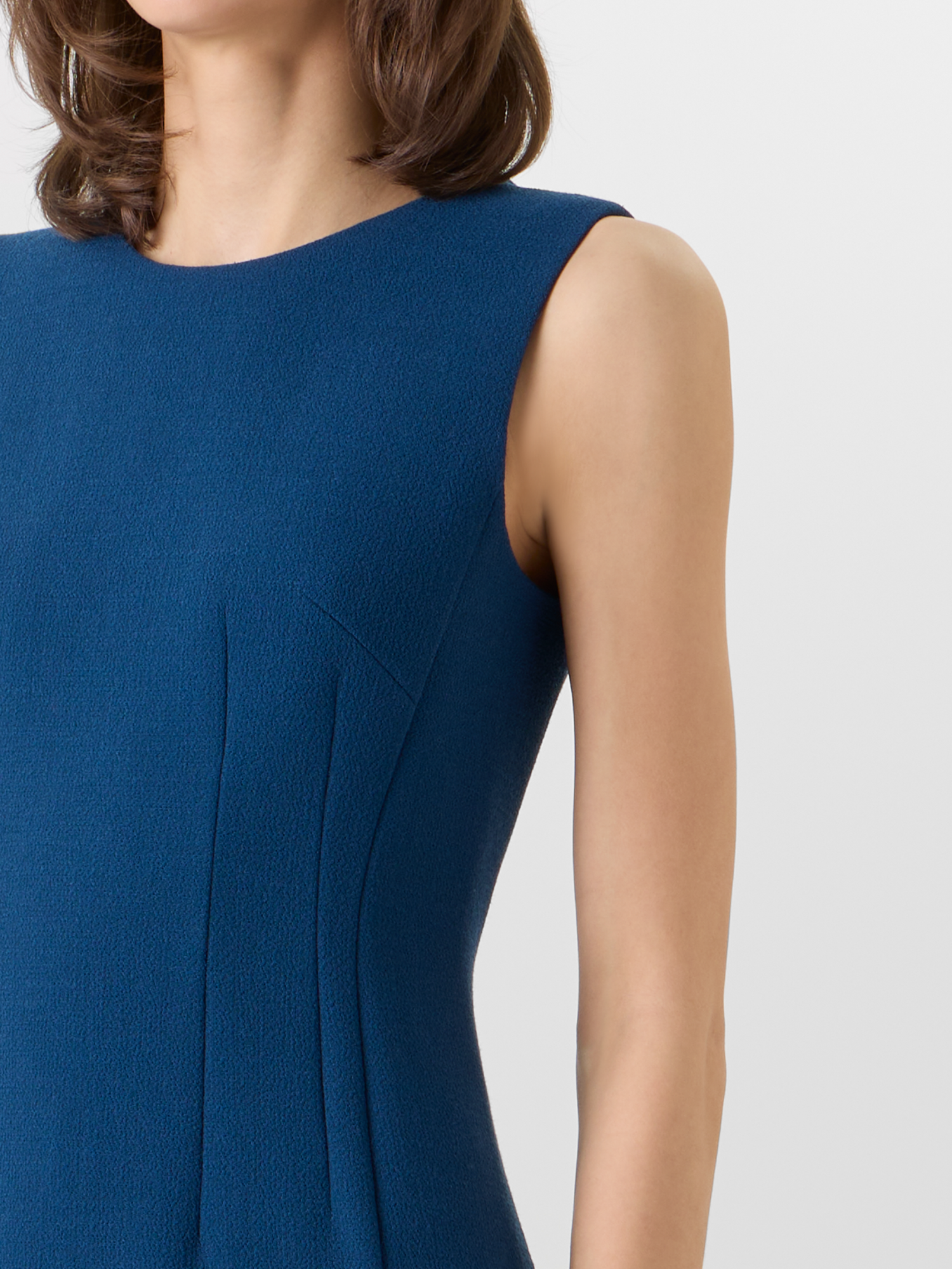 Designer Sleeveless Wool-Crêpe Double-Face Sheath Dress - blue 