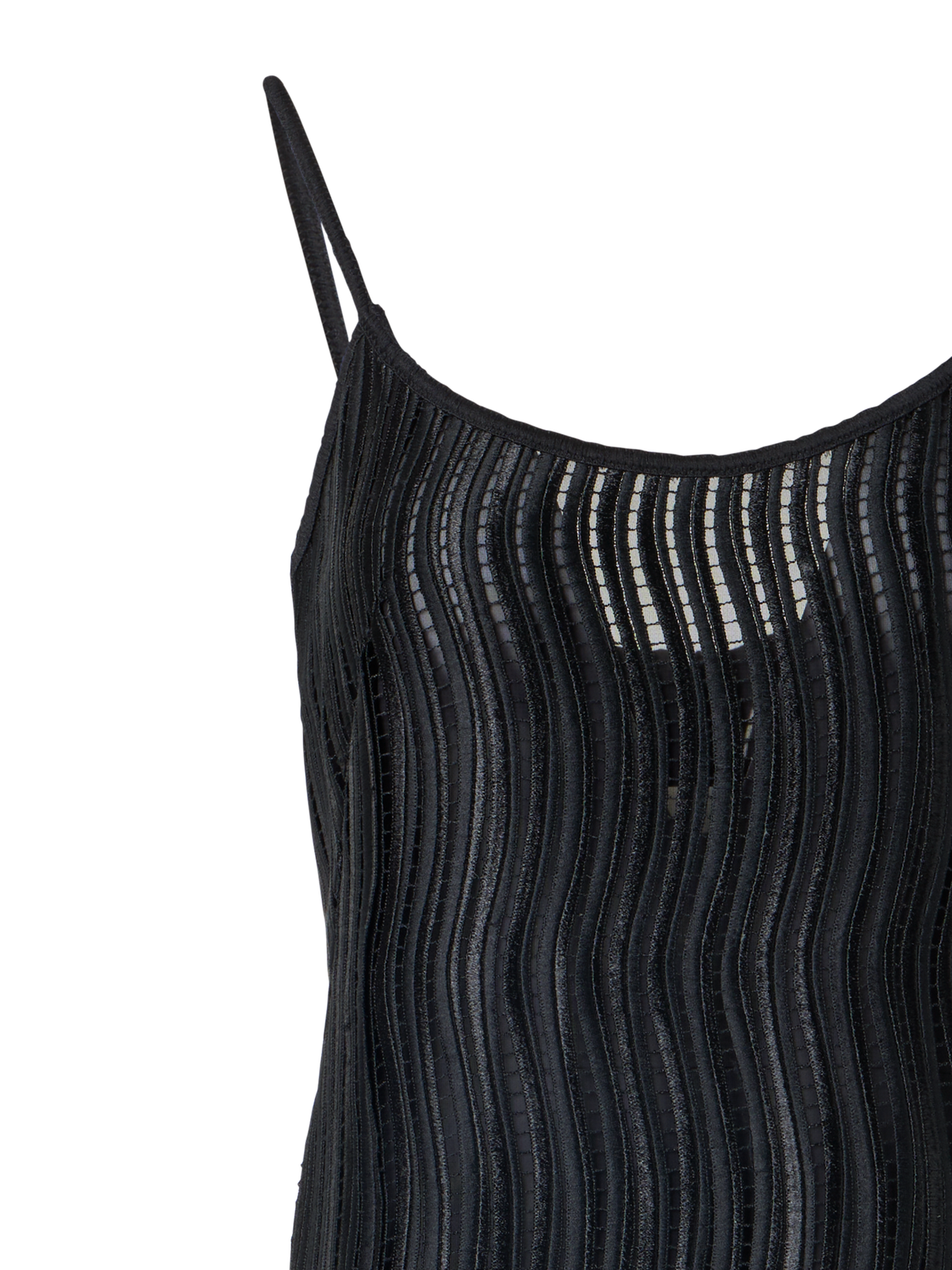 Designer Strap Midi Dress in Wave Guipure - black