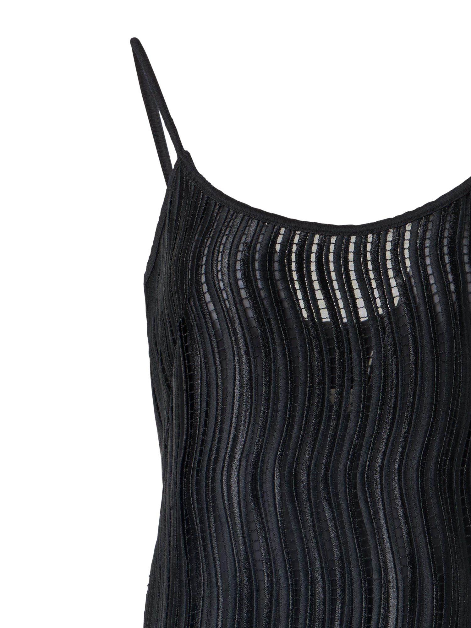 Designer Strap Midi Dress in Wave Guipure - black