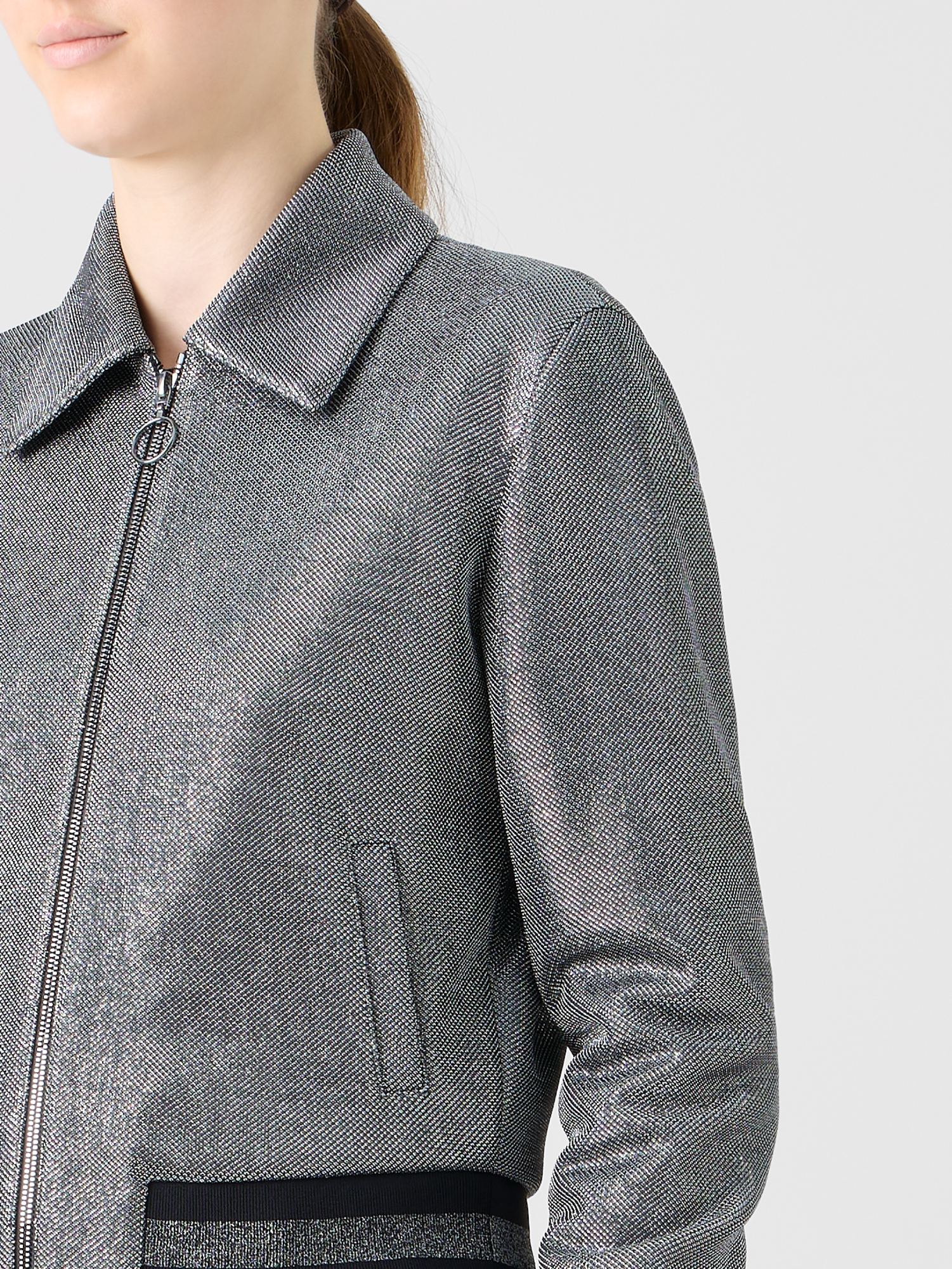 Designer Metallic Birdseye Jersey Bomber Jacket - grey 