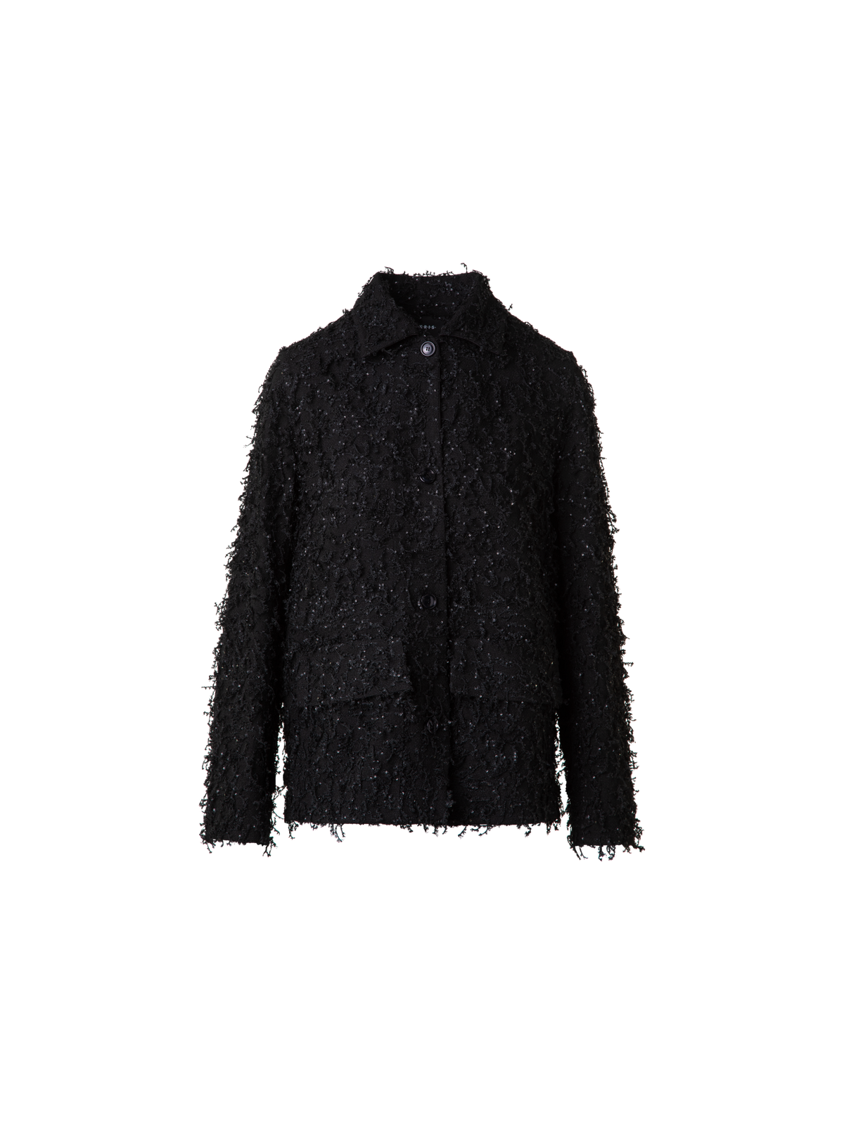 Designer Oversized Shirt Jacket with Micro Sequin Fringe - black