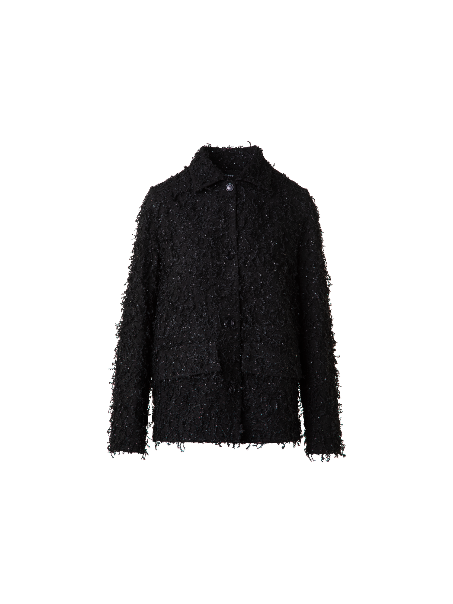 Designer Oversized Shirt Jacket with Micro Sequin Fringe - black