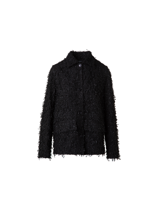 Designer Oversized Shirt Jacket with Micro Sequin Fringe - black