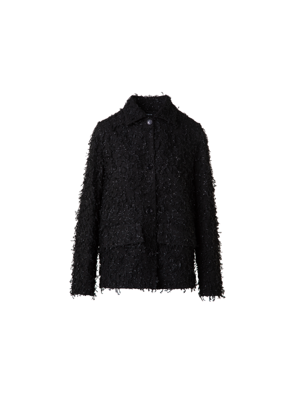 Designer Oversized Shirt Jacket with Micro Sequin Fringe - black