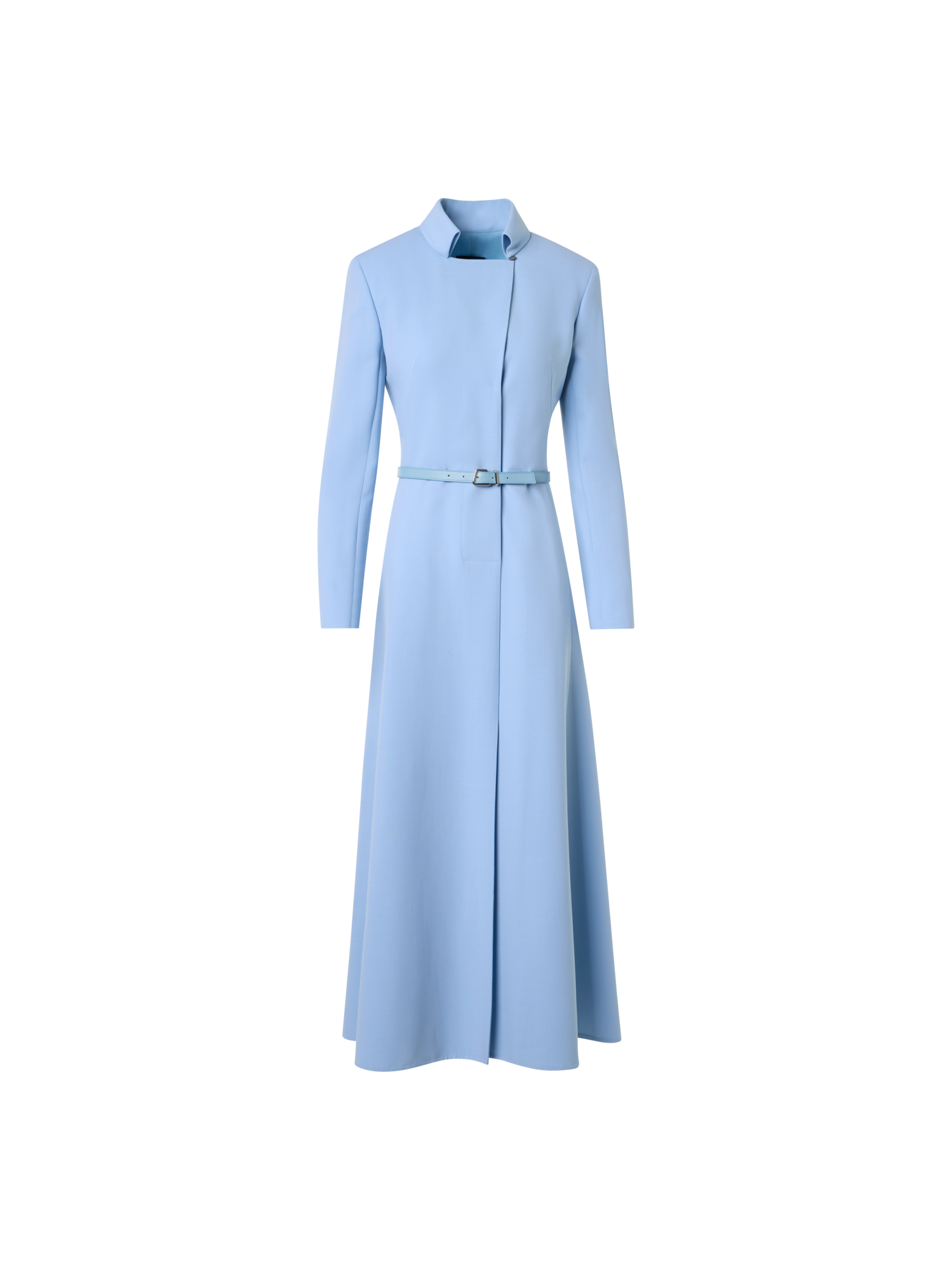 Designer Wool Double-Face Midi Dress with Belt - blue