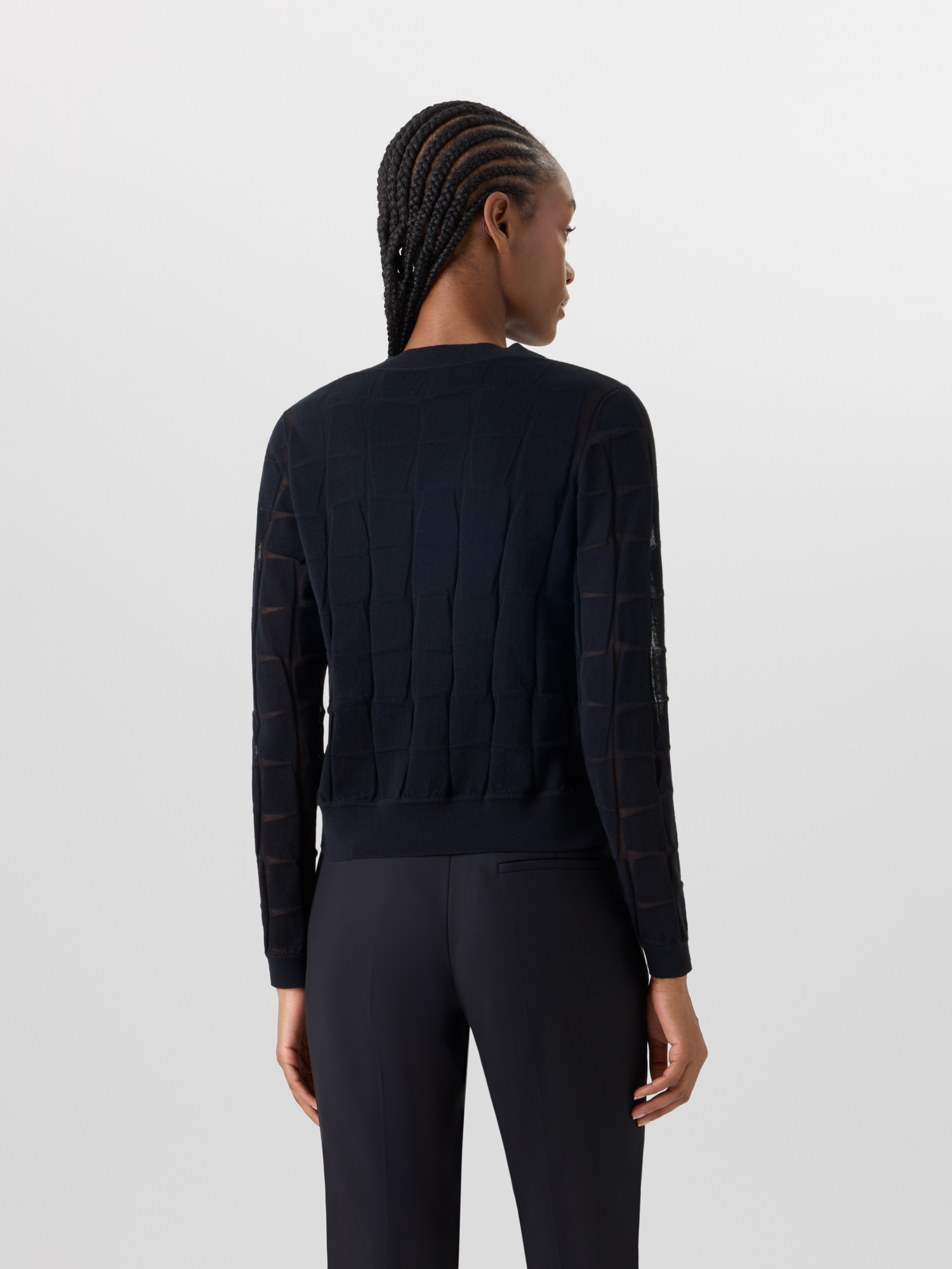 Designer Long-Sleeve Trapezoid Jacquard Knit Cardigan - black 