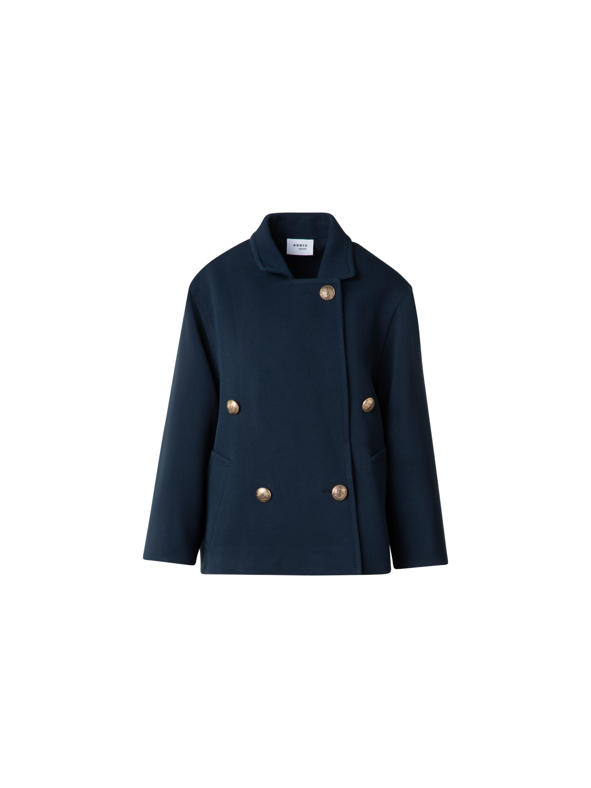 Designer Double-Breasted Wool Pea Coat - navy - blue