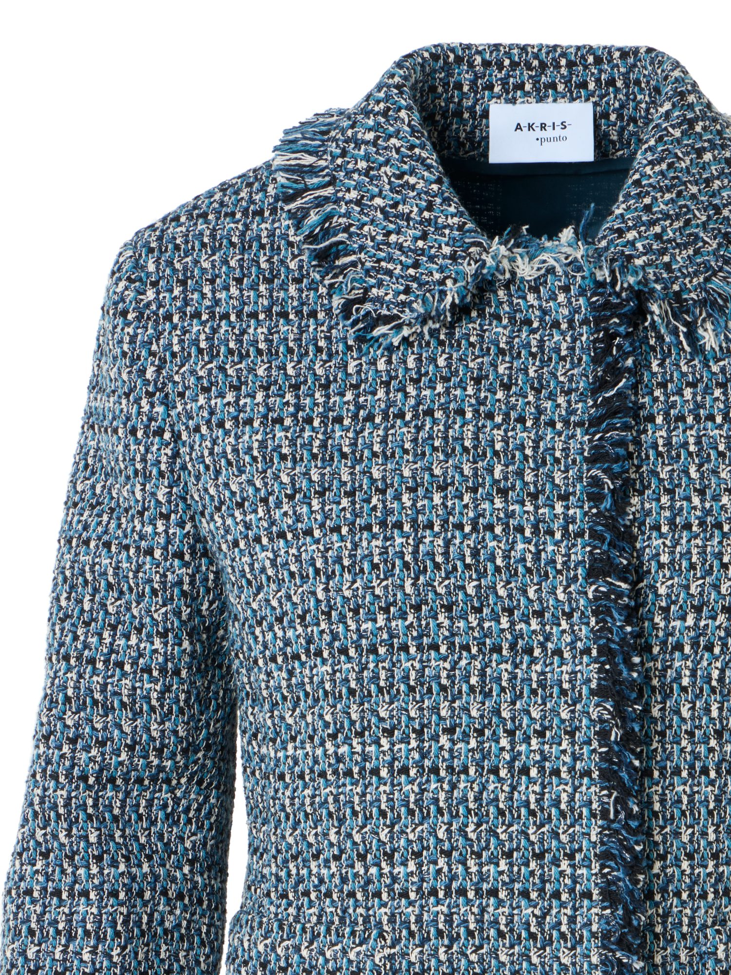 Designer Modern Tweed Jacket with Bracelet-Sleeves - blue - multicolor