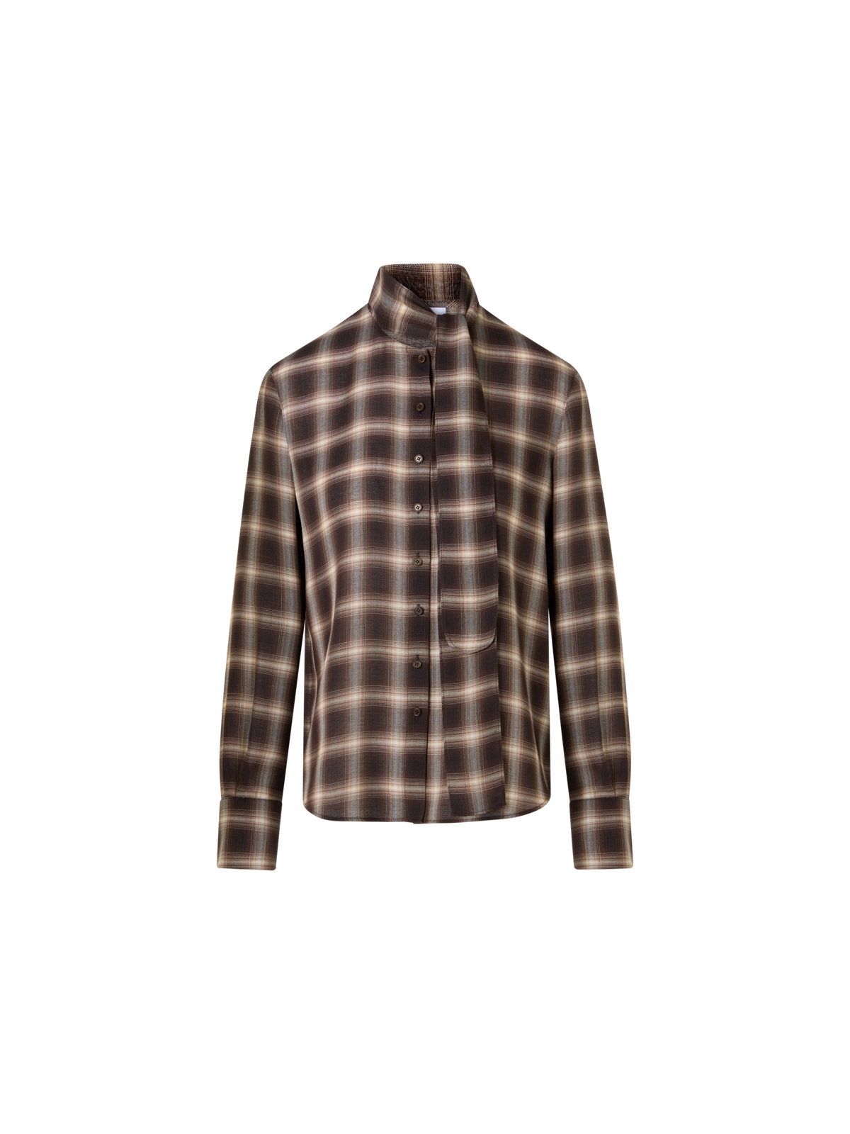 Designer Plaid Blouse in Wool Shelley with Bow Collar - brown - multicolor
