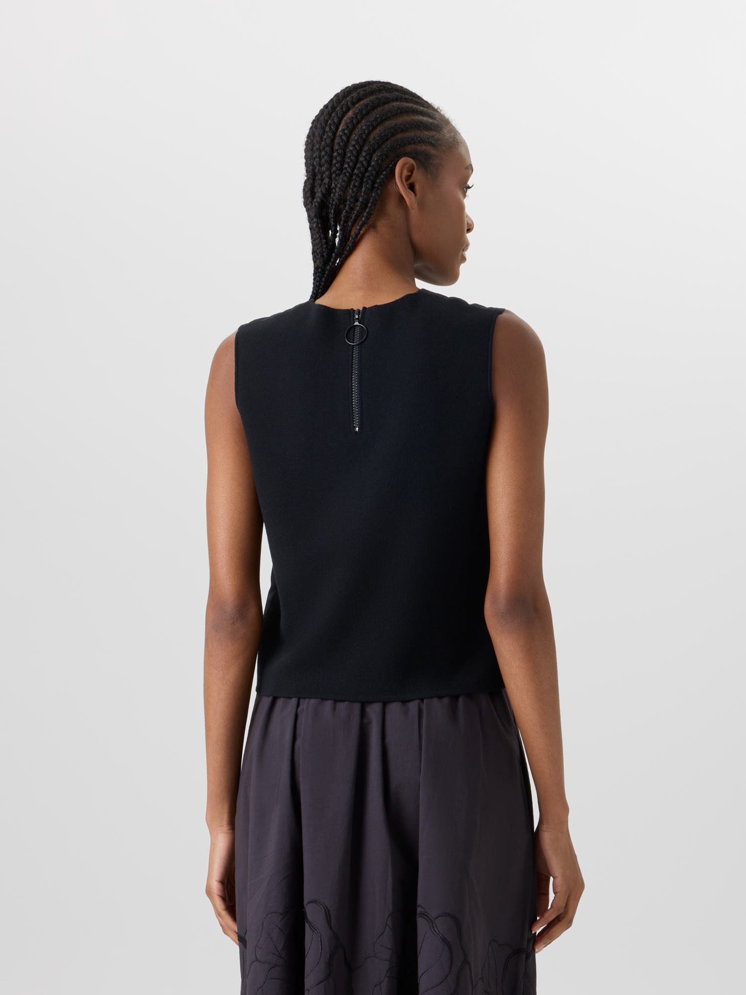 Designer Sleeveless Mixed-Media Knit Top - black 