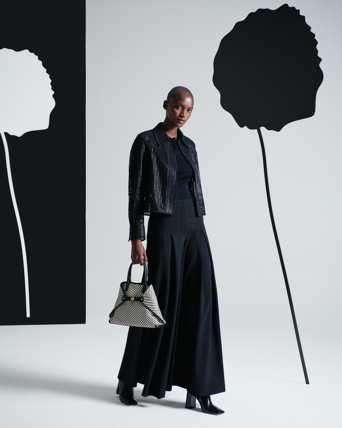 Designer Shirt Jacket with Stripes Embroidery - black #editorial