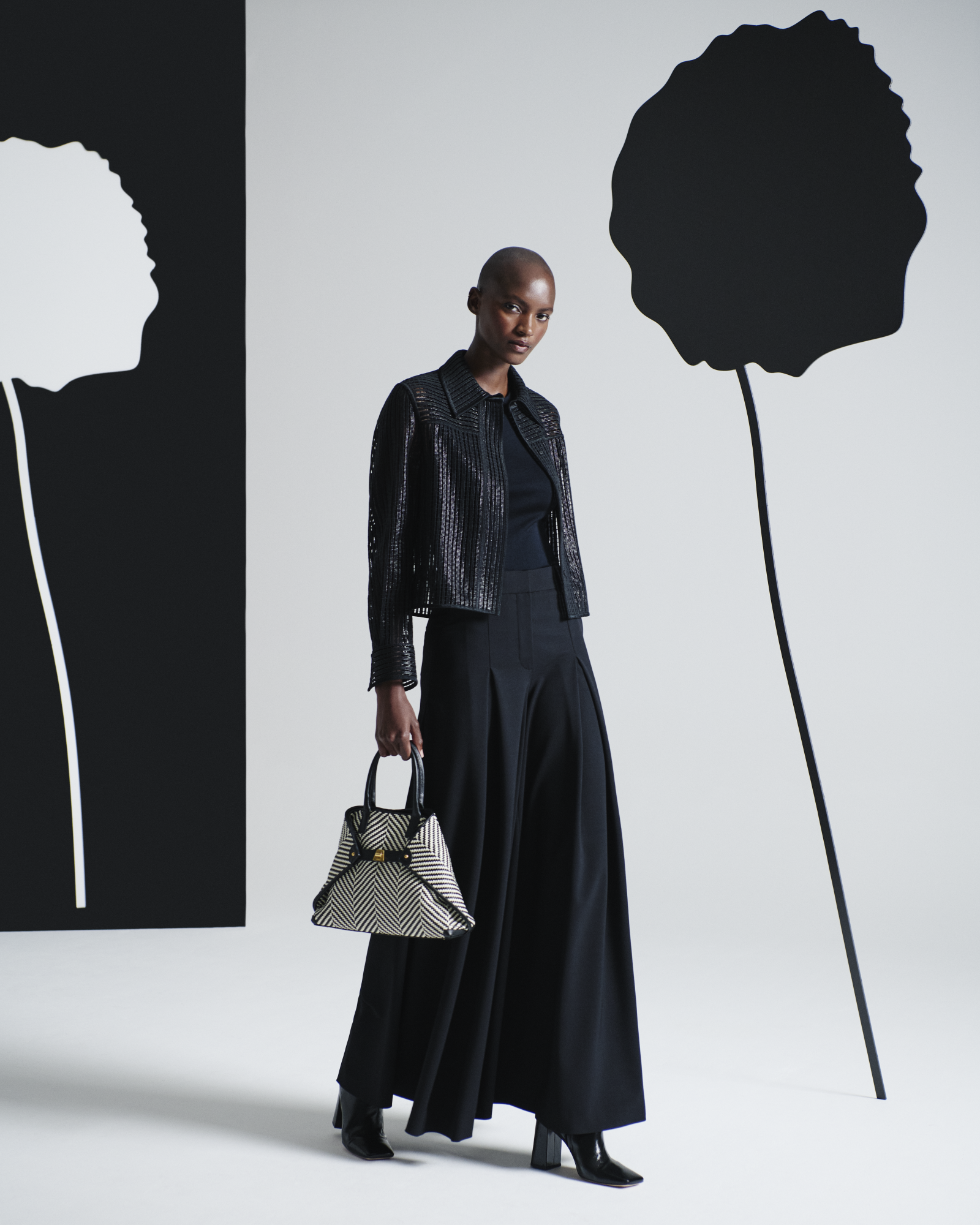 Designer Shirt Jacket with Stripes Embroidery - black 