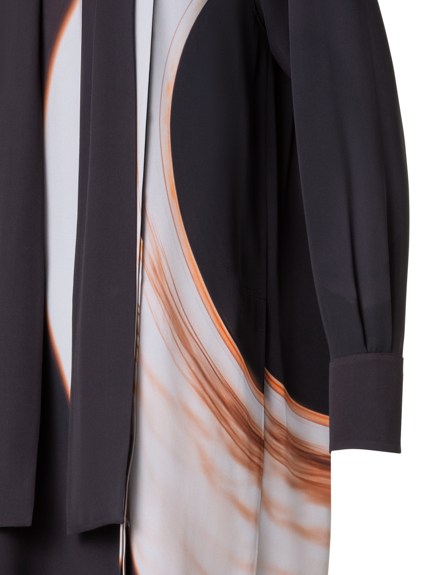 Designer Long Silk Crêpe Tunic with Mocca Loop Print - brown - multicolor