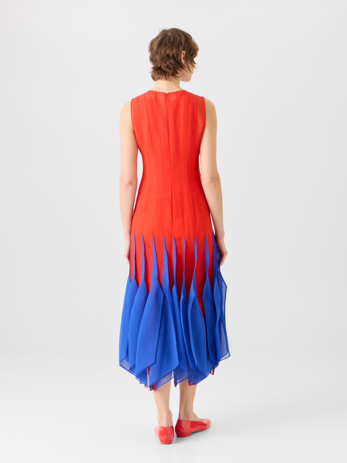 Designer Silk Midi Dress with High Plains Insets - multicolor - red #editorial