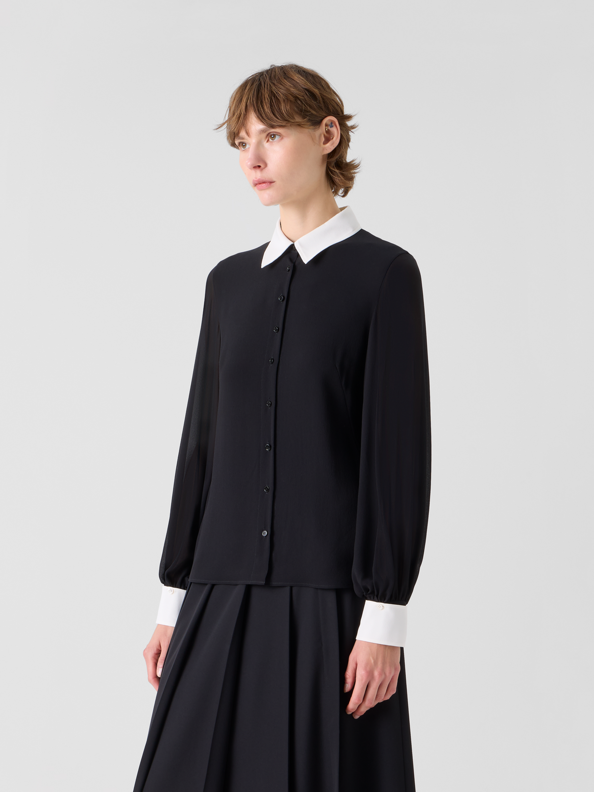 Designer Silk Blouse with Detachable Cuffs - black #editorial