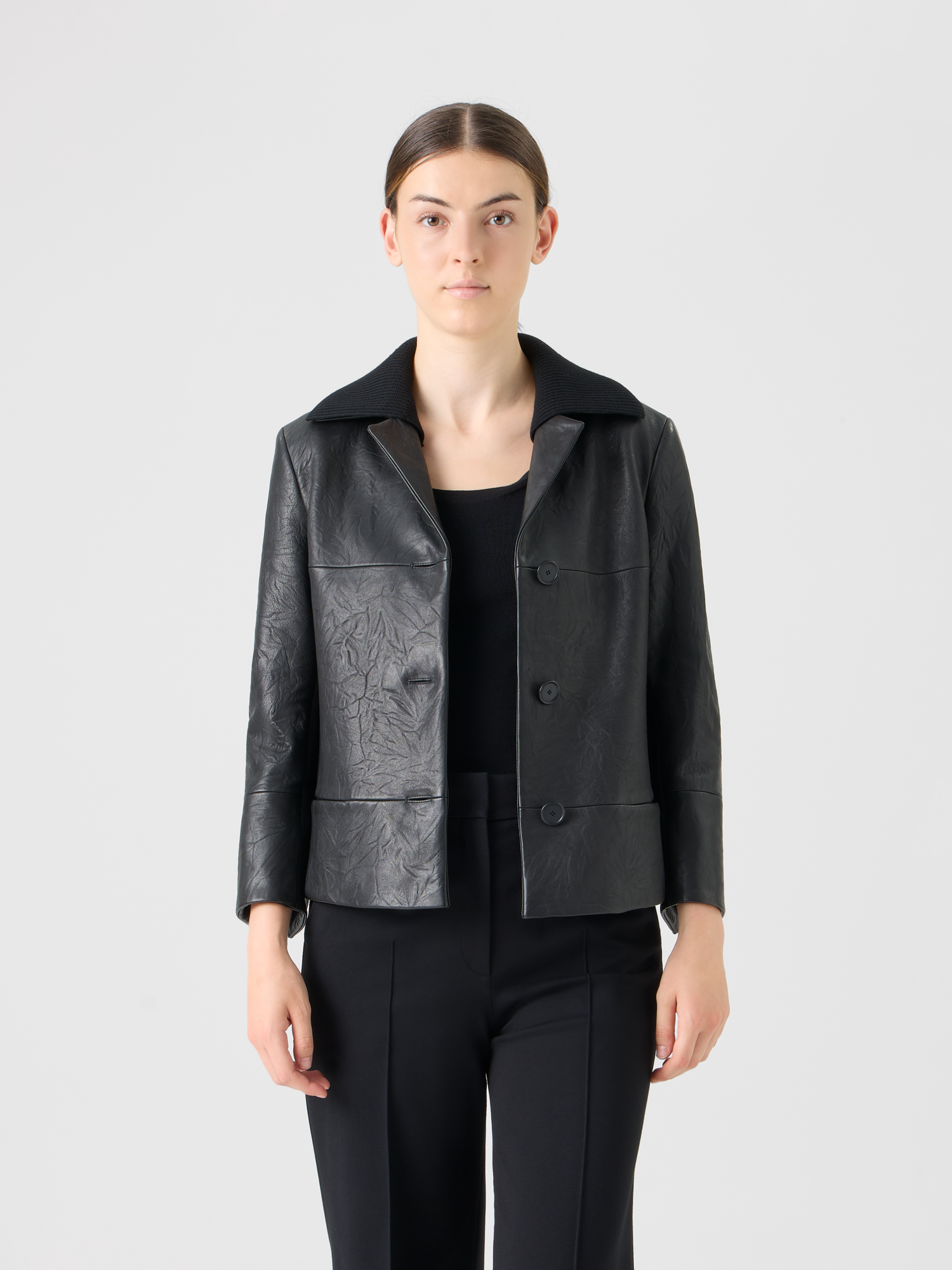 Designer Crinkled Lamb Nappa  Jacket - black 