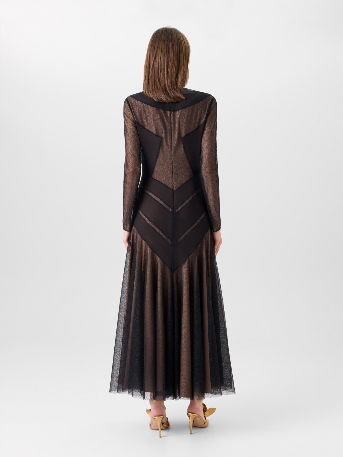 Designer Gown in Tulle Embroidery - black #editorial