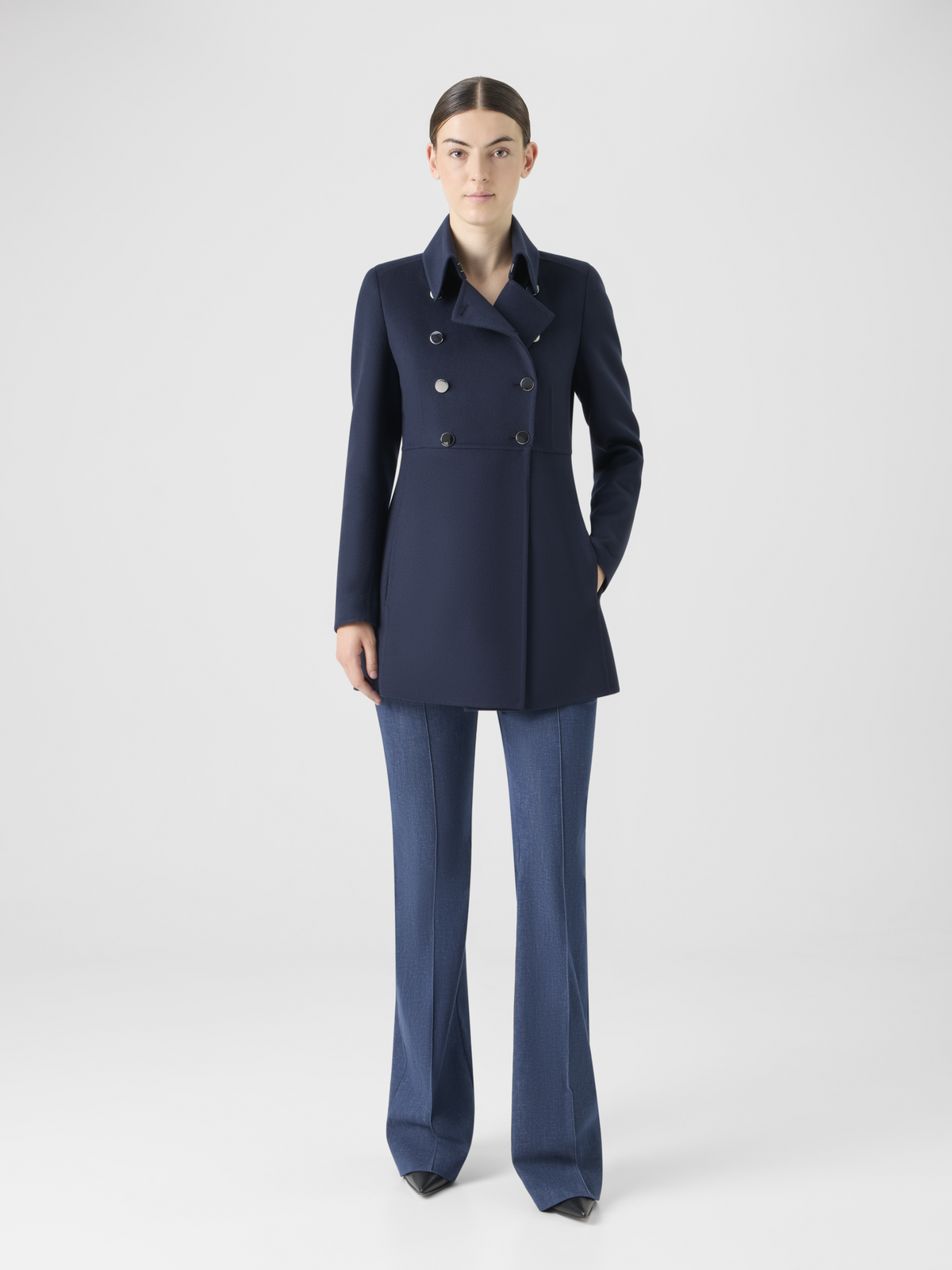 Designer Wool Double-Face Short Coat - navy #editorial