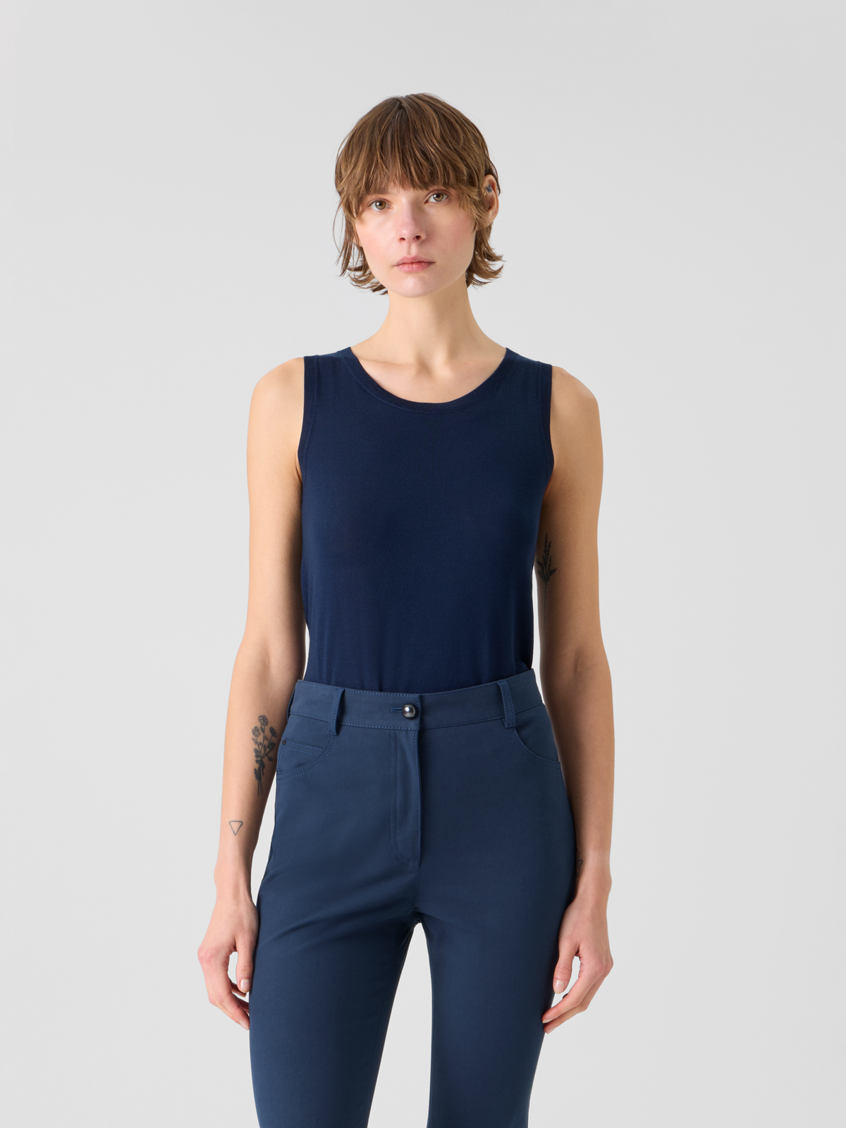Designer Boat Neck Lightweight Merino Wool Knit Top - navy - blue #editorial