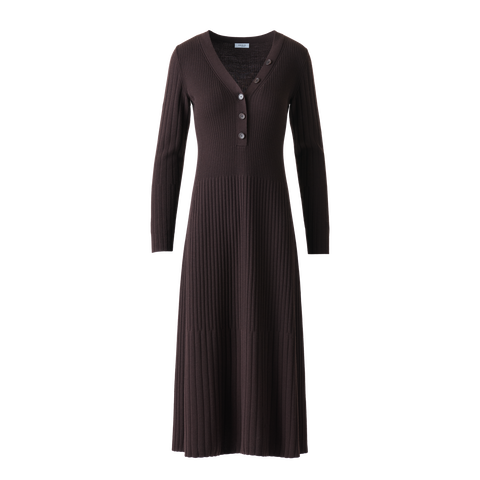 Henley V-Neck Merino Wool Knit Midi Dress