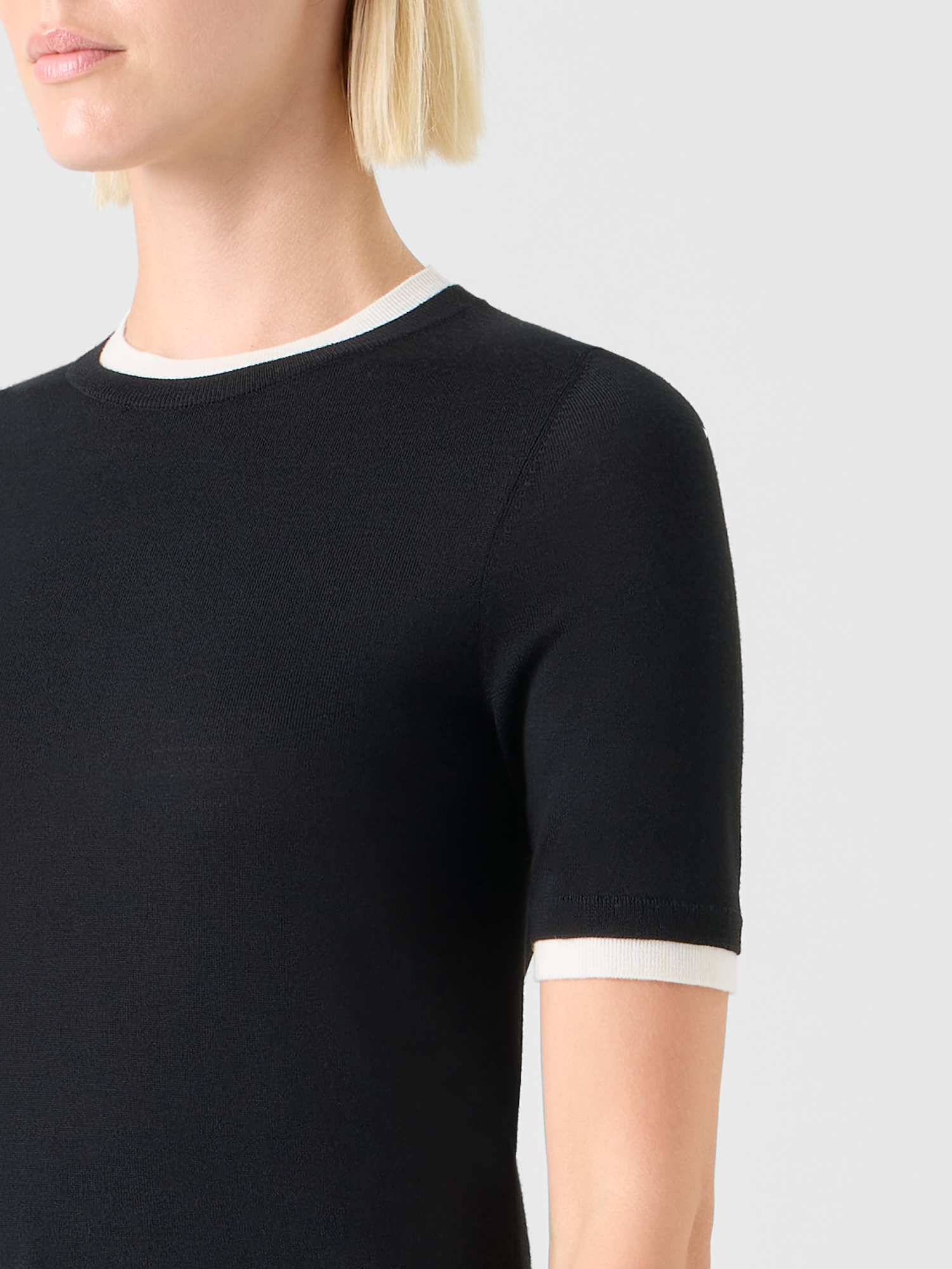 Designer Trompe l’Oeil Layered Wool Sweaterl - black - ecru 