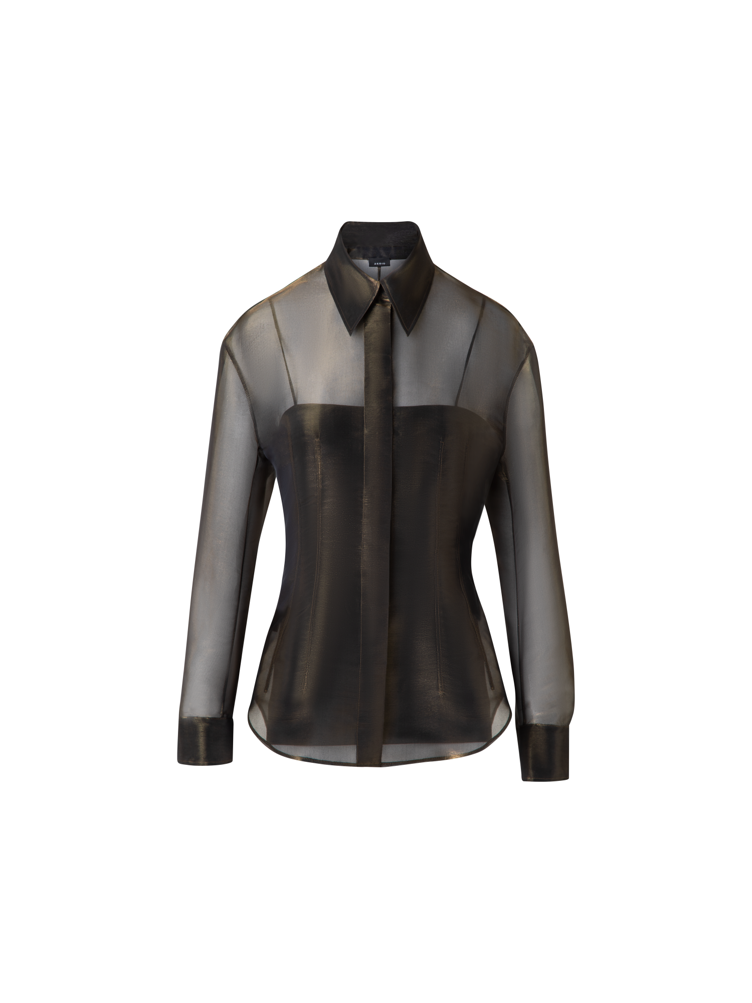 Designer Blouse in Sheer Organza Silk with Gold Shimmer - black - gold