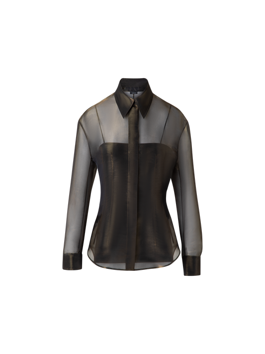Designer Blouse in Sheer Organza Silk with Gold Shimmer - black - gold