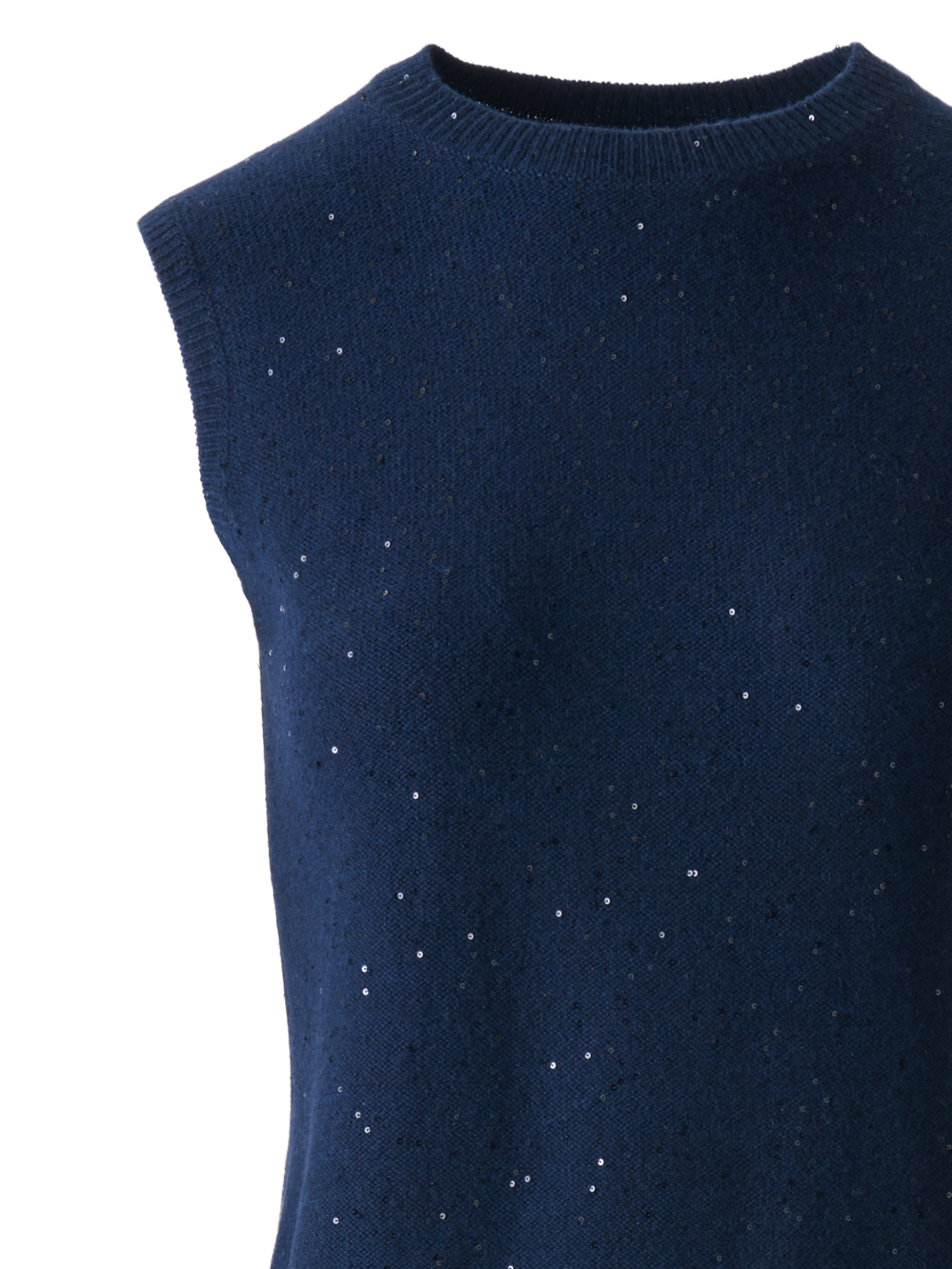 Designer Sequins Wool Cashmere Knit Top - neutral - navy - blue