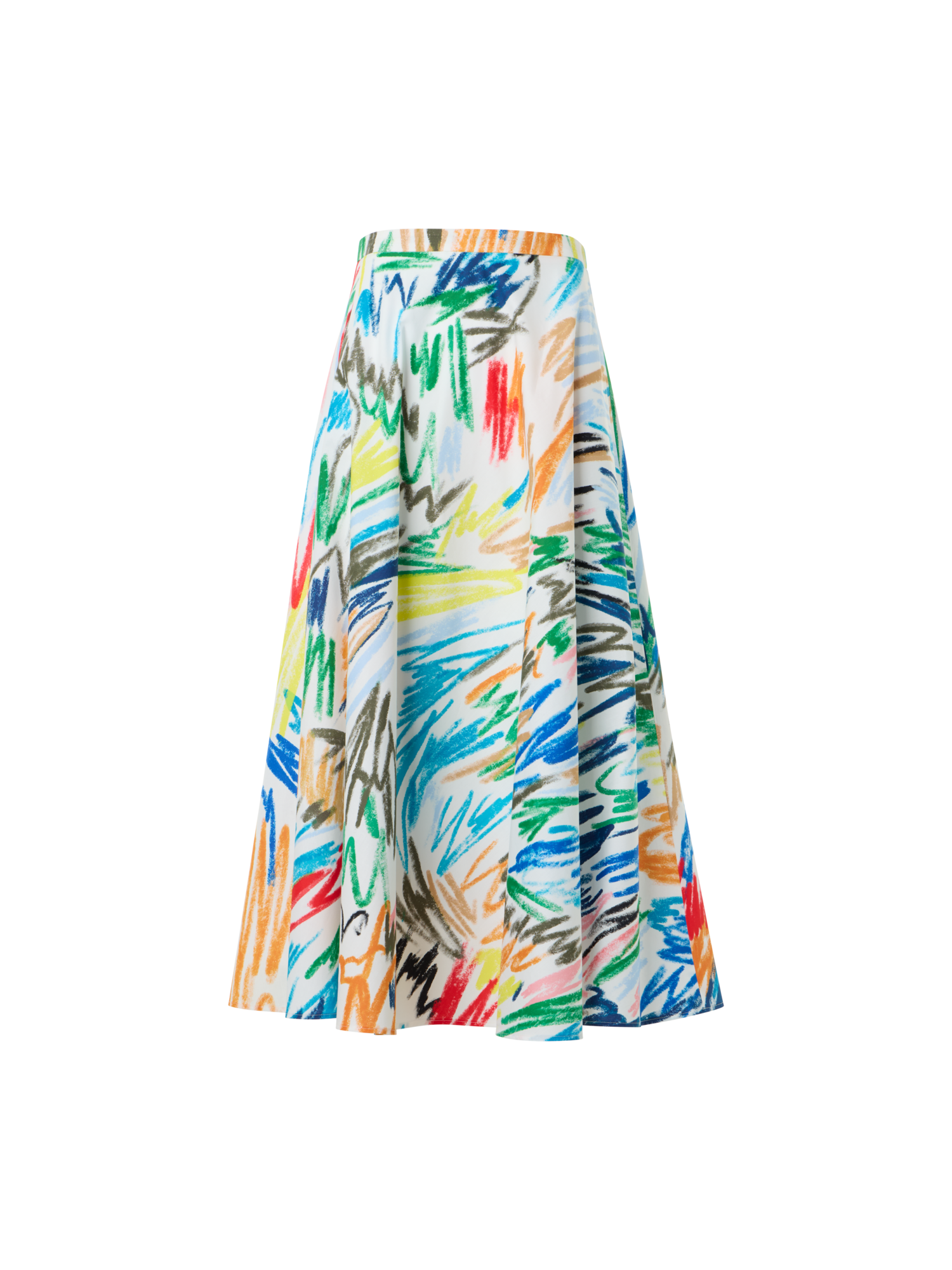 Designer Scribble Print Cotton Midi Skirt - multicolor - ecru