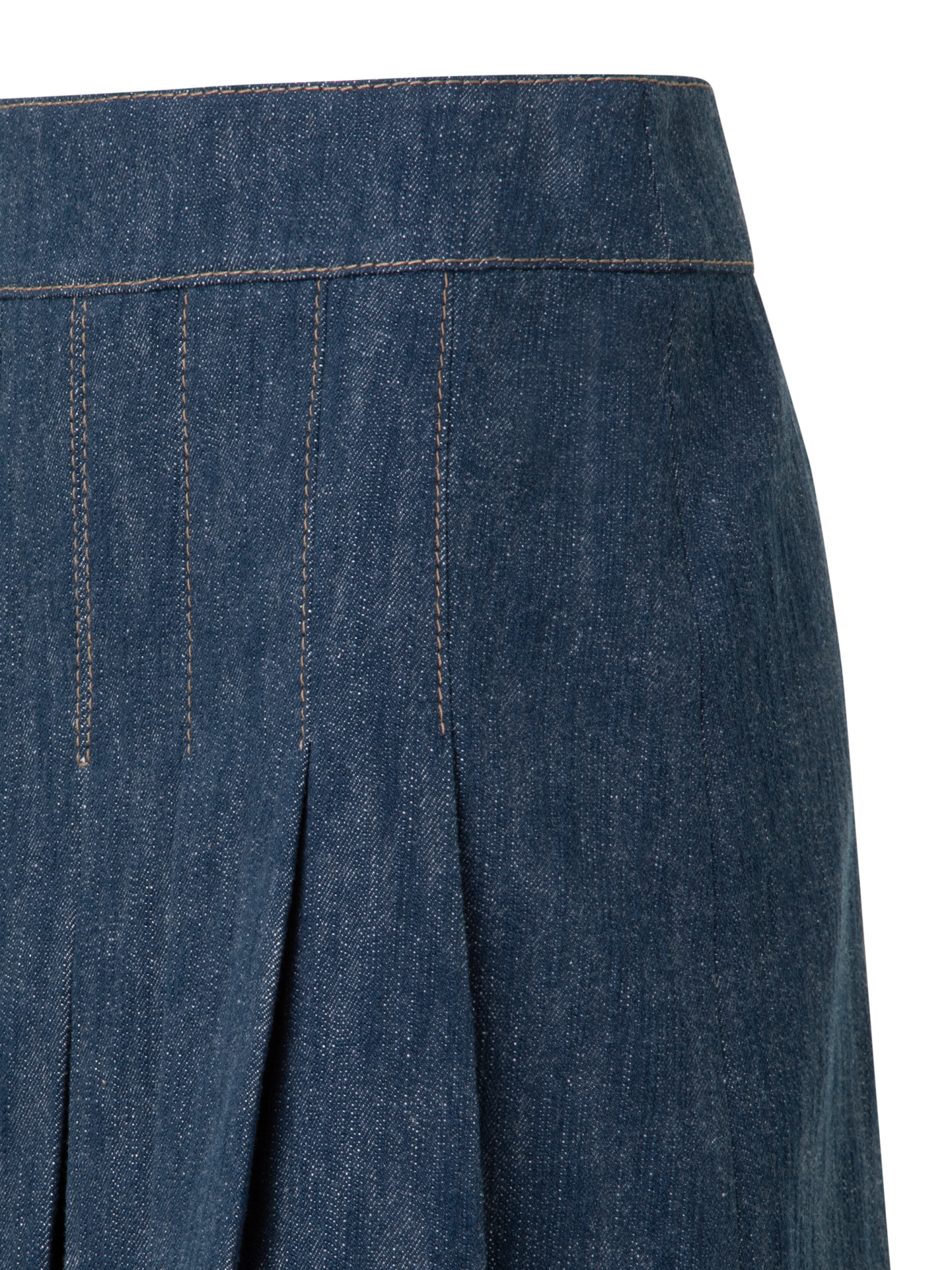 Designer Pleated Denim Mini Skirt - navy - blue