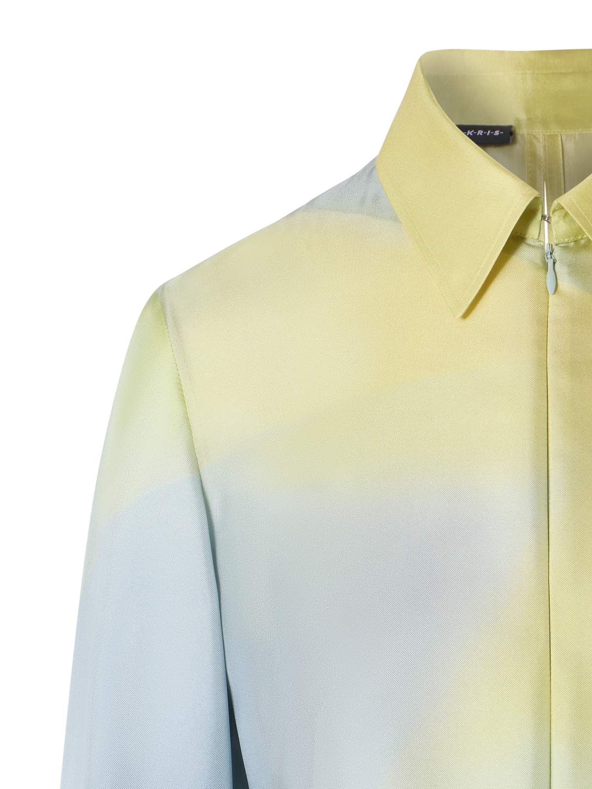 Designer Silk Twill Tunic Blouse with Sunbeam Print - blue - multicolor