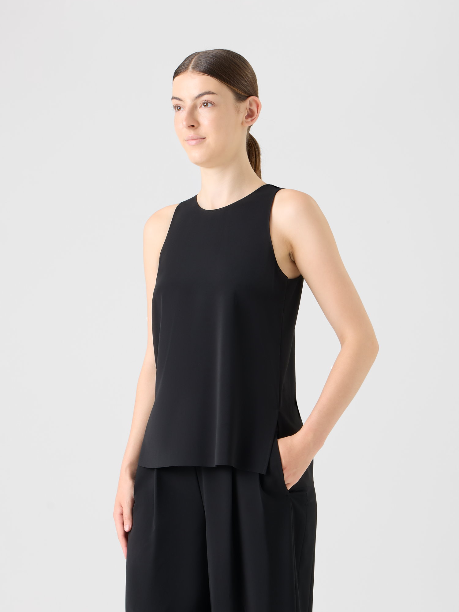Designer Signature Laser-Cut Sleeveless Blouse - black 