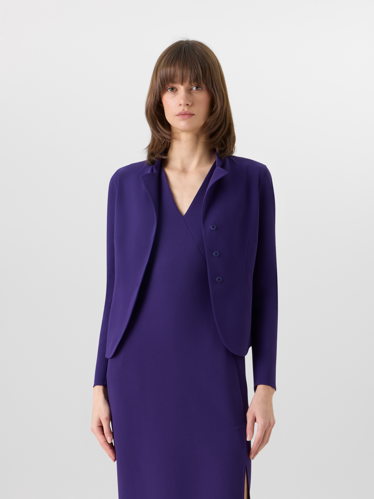Designer Hamer Short Jacket in Bi-Stretch Wool Double-Face - purple #editorial