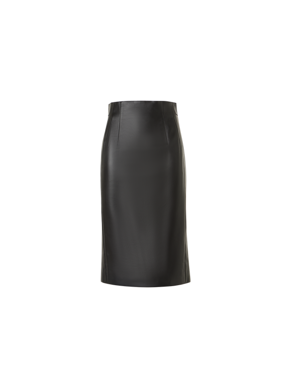 Designer High-Waist Lamb-Nappa Leather Pencil Skirt - black