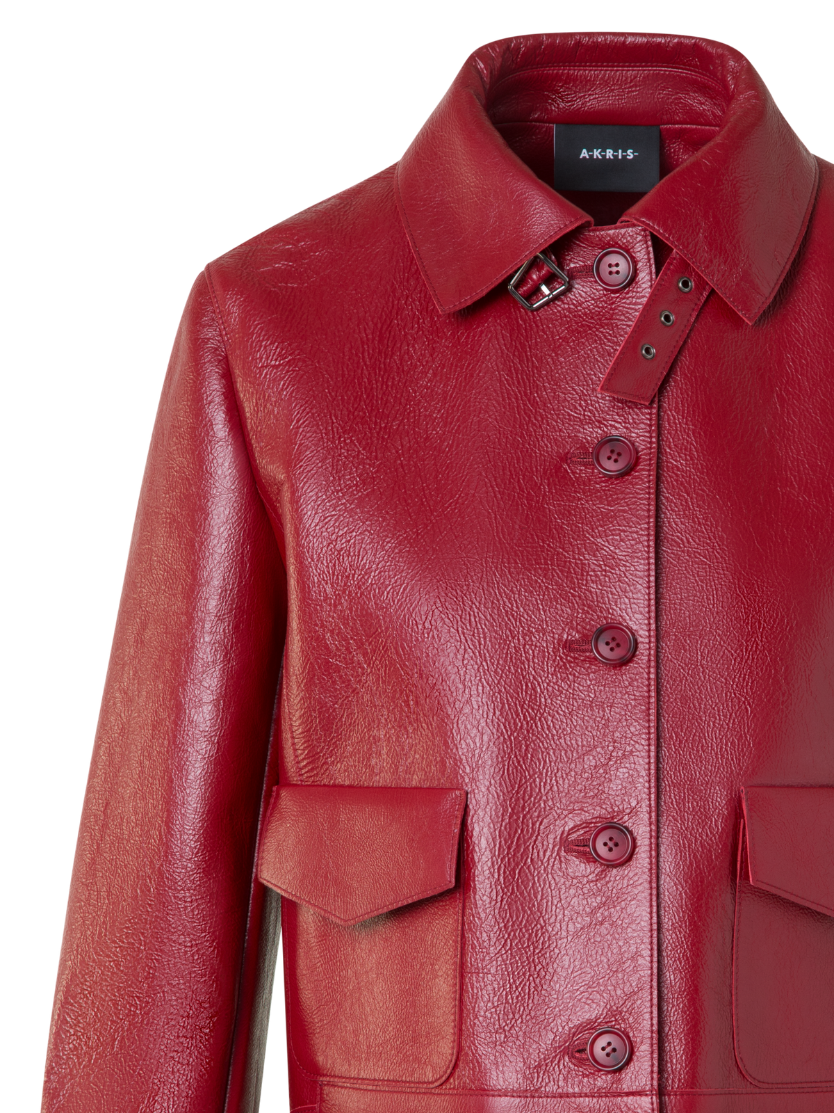Designer Short Bomber Jacket in Lacquered Leather - red