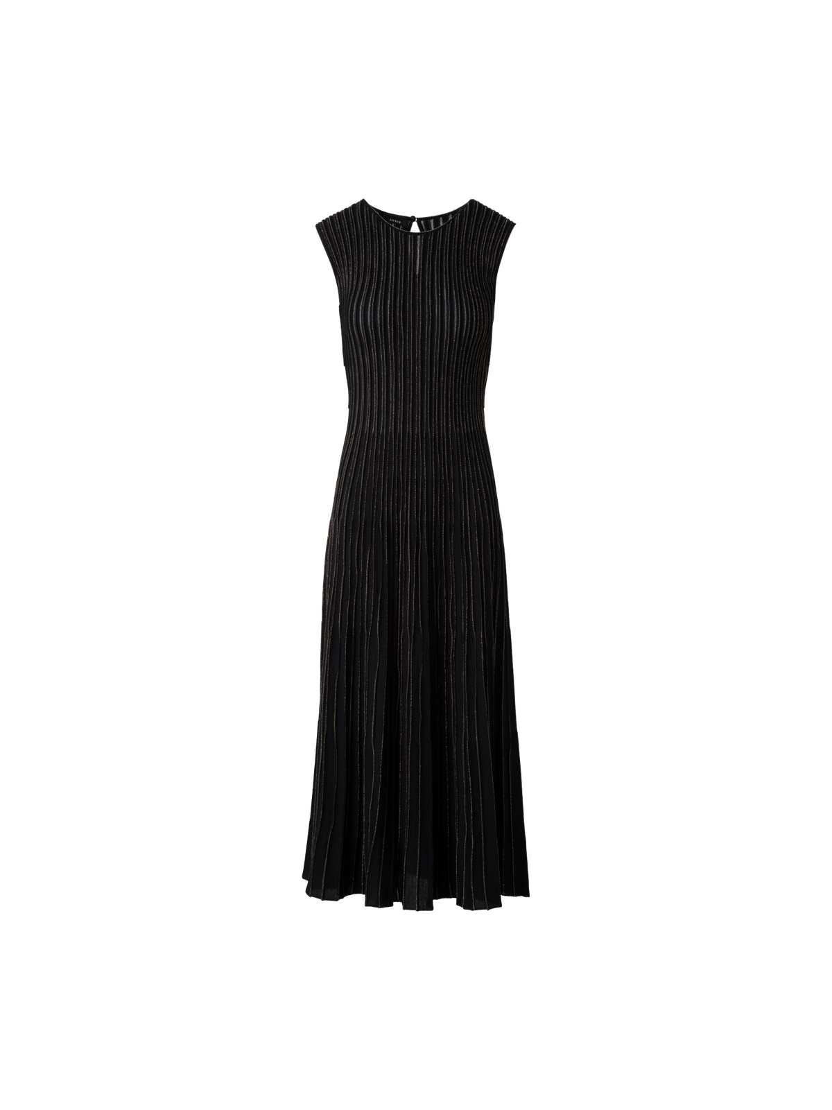 Designer Knit Dress with Golden Lurex Stripes - black - gold