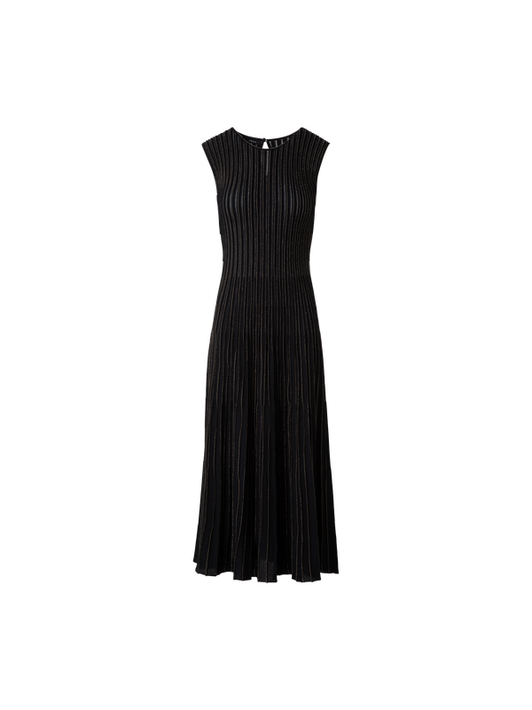 Designer Knit Dress with Golden Lurex Stripes - black - gold