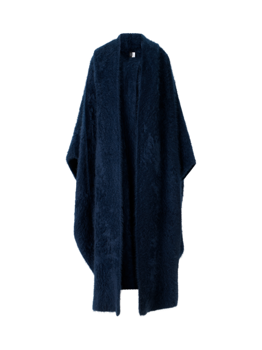 Designer Long Cashmere Cape with Removable Scarf Hood - neutral - navy - blue